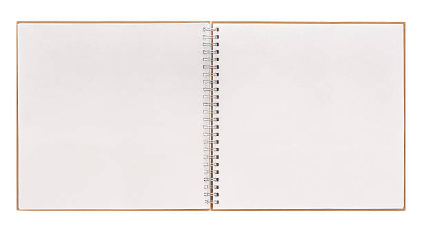 livre ouvert, isolé sur blanc. cahier à spirale binder - spiral notebook ring binder old paper photos et images de collection