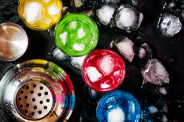 Cocktails with ice on a dark background