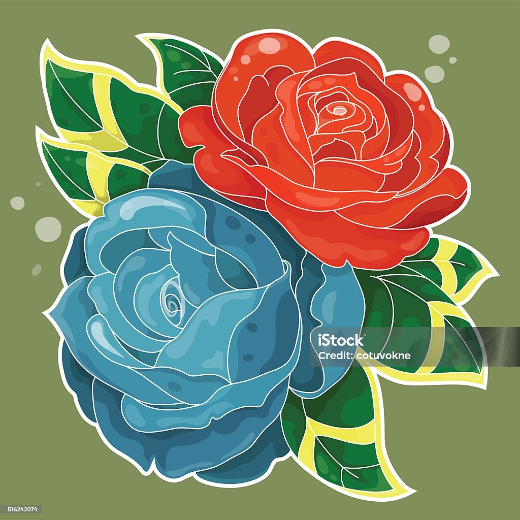 Old Roses Graphics Two Roses Oldschool Styled Stock Illustration - Download Image Now ...