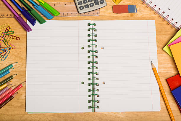 istock Overhead shot of pupils desk 516246829