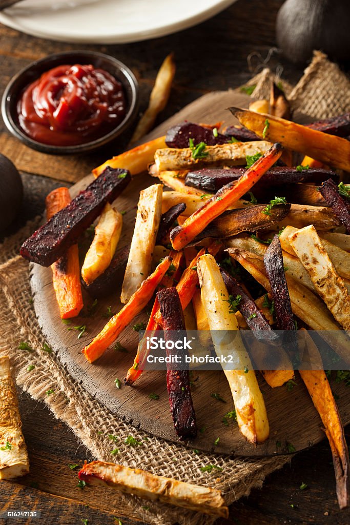 Oven Baked Vegetable Fries Oven Baked Vegetable Fries with Carrots, Potato, and Beets Baked Stock Photo