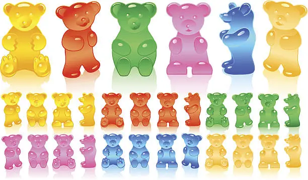 Vector illustration of Gummy bears in different colors