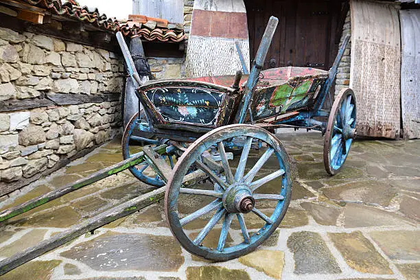 Vintage painted wooden cart in village of Zheravna, Bulgaria