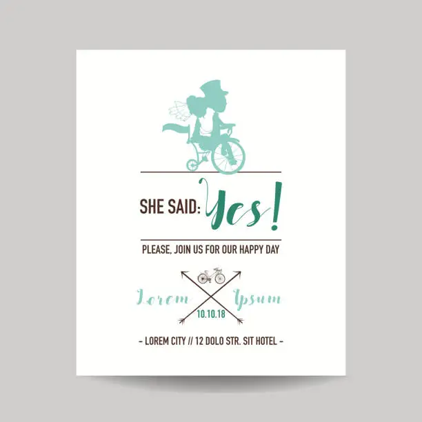 Vector illustration of Wedding Invitation Card. Save the Date. Bicycle Theme