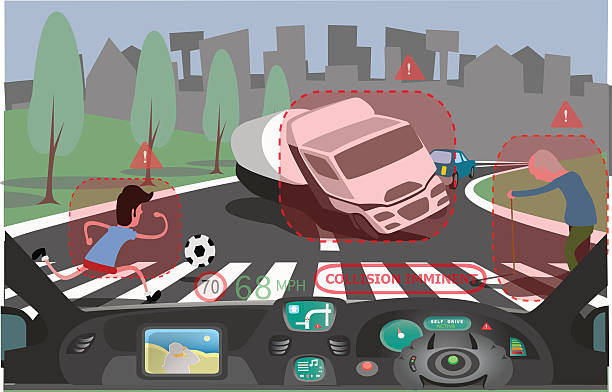 Self Driving Dangers vector art illustration