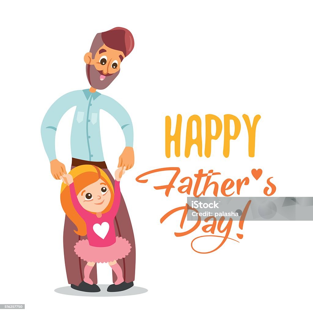 Happy Fathers Day Card With Illustration Of Dad And Daughter Stock ...