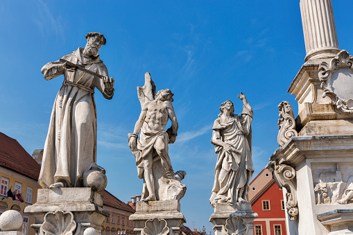 Plague Column statues situated in the Main Square of Maribor, the second largest city of Slovenia.