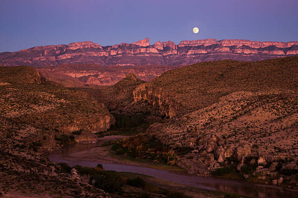 Moonrise Over Sierra del Carmen Range stock photo