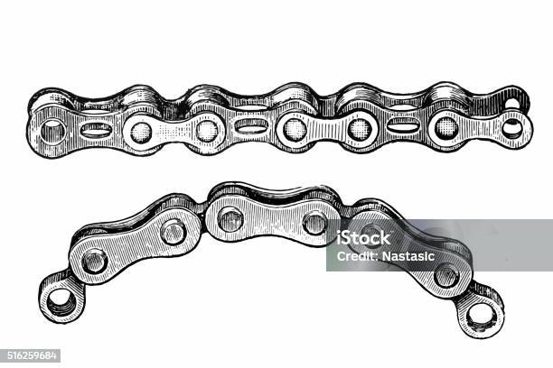 Bicycle Chain Stock Illustration - Download Image Now - Bicycle, Chain - Object, Engraved Image