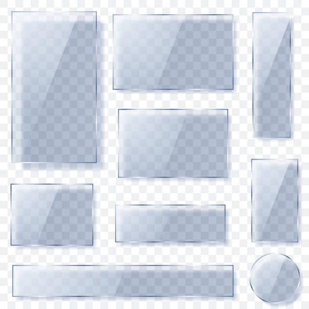 illustrazioni stock, clip art, cartoni animati e icone di tendenza di lastre di vetro trasparente in colori blu chiaro - plate plastic blue white background