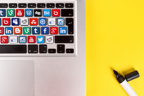 Sakarya, Turkey - October 1, 2014: Social Network Brands Logos Placed on Computer Keyboard