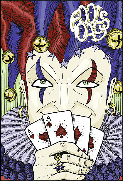 istock Colorful card with Joker face and lettering Fools Day 516283854
