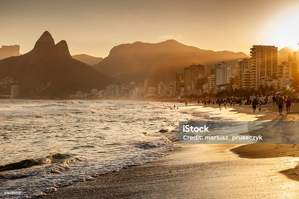View of Ipanema Beach in the evening, Brazil Beach Stock Photo