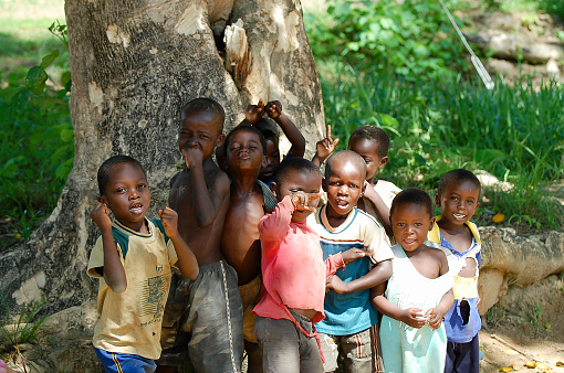 Lilongwe, Malawi - December 12, 2008: Local children from a small village posing for a photo during a school visit