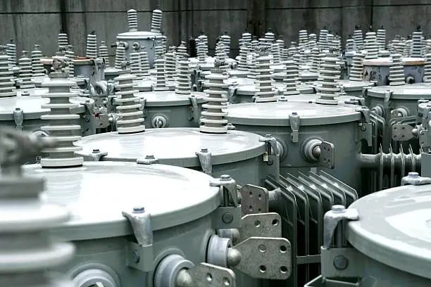 Photo of electric transformers at a stock yard