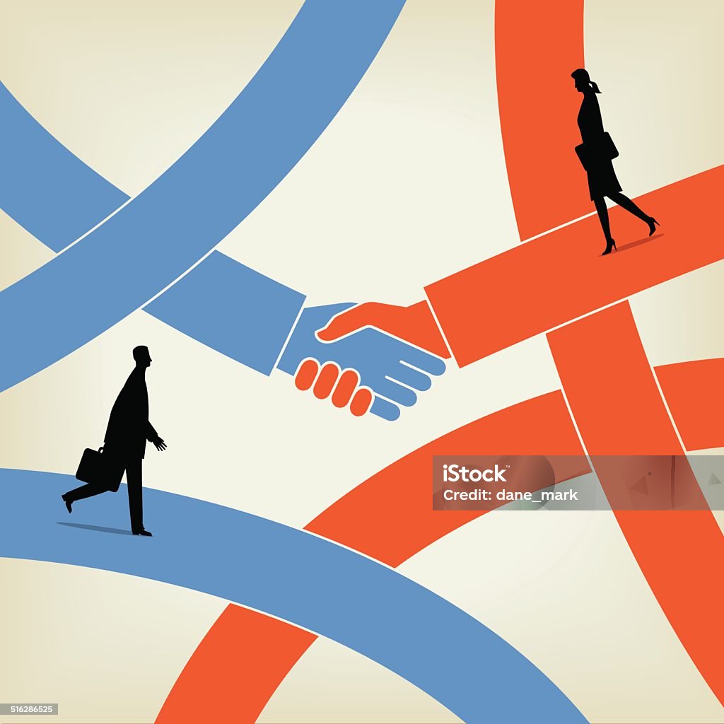 Shaking Hands Two businessmen try to make a deal. Mergers and Acquisitions stock vector