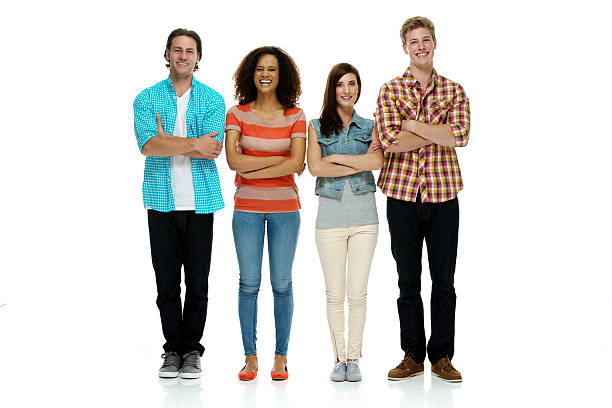 istock Smiling four friends standing together 516287492