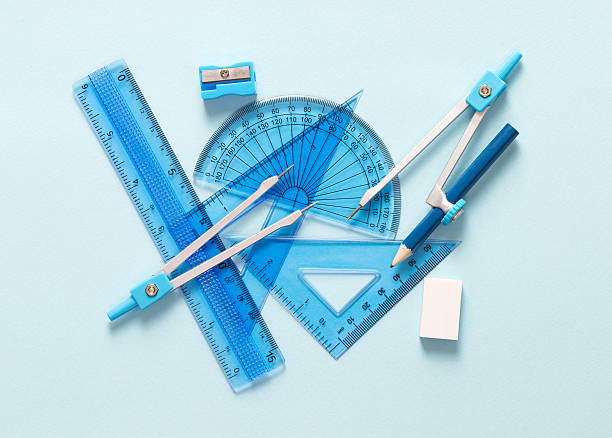 Set of geometry tool Geometry set with compass, ruler and protractor trigonometry stock pictures, royalty-free photos & images