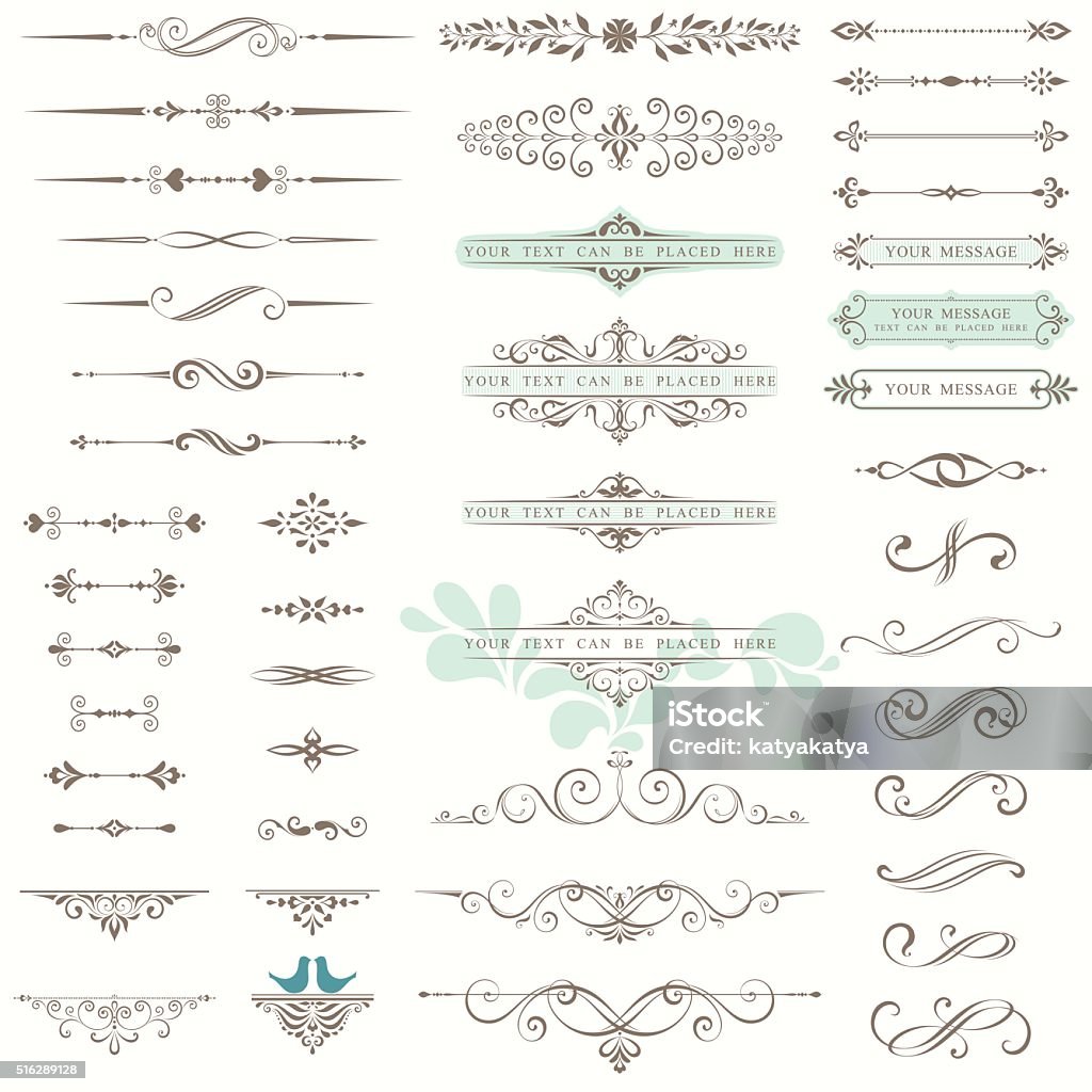 Ornate Design Set Vector set of ornate calligraphic vintage elements, dividers and page decorations. Use for invitations, gretting cards, banners, posters, placards, badges or logotypes. Dividing stock vector