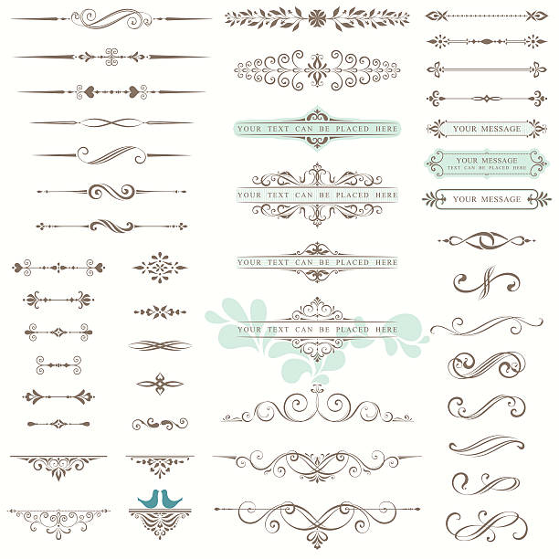 Ornate Design Set Vector set of ornate calligraphic vintage elements, dividers and page decorations. Use for invitations, gretting cards, banners, posters, placards, badges or logotypes. division stock illustrations