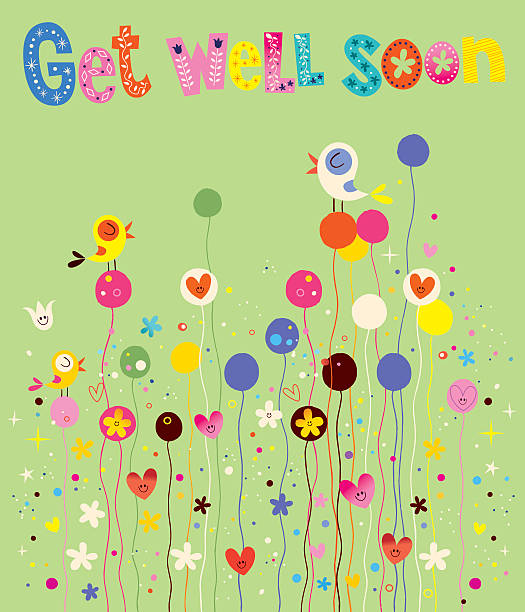 Get well soon card with birds, flowers and hearts Get well soon card with birds, flowers and hearts get well soon stock illustrations