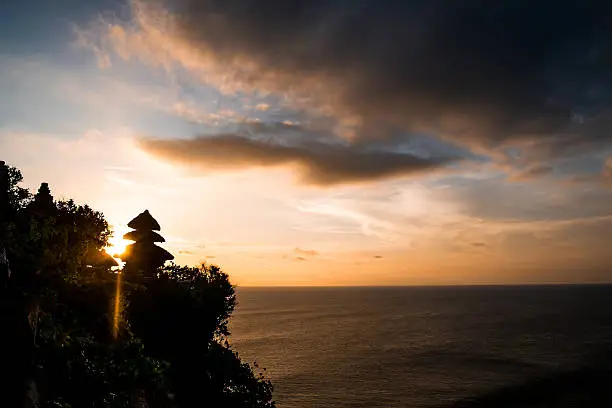 Photo of Silhouette, Tanah Lot cliff and ocean in sunset
