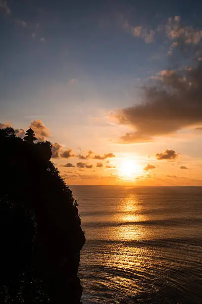 Photo of Silhouette, Tanah Lot cliff and ocean in sunset