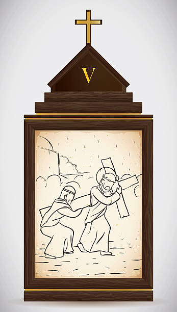 illustrations, cliparts, dessins animés et icônes de simon de cyrène aide à la croix de jésus transporter - stations of the cross