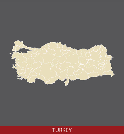 Turkey map vector outline with borders of provinces or states. Map reference: http://www.lib.utexas.edu/maps. The map is accurately prepared by a GIS expert.