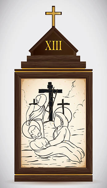 illustrations, cliparts, dessins animés et icônes de jésus est reprend le croix - stations of the cross