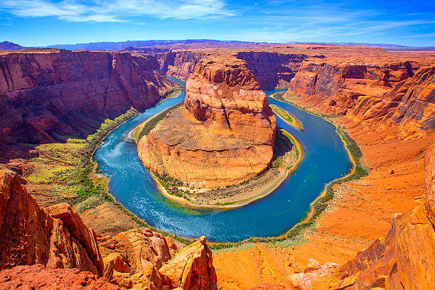 Arizona Horseshoe Bend meander of Colorado River Arizona Horseshoe Bend meander of Colorado River in Glen Canyon horseshoe bend river stock pictures, royalty-free photos & images