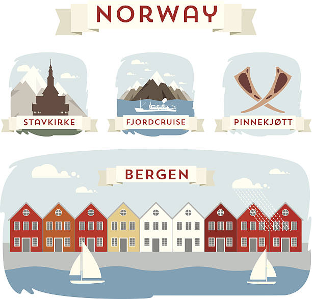 Norway banner Vector illustration of banner for norwegian travel destinations. bergen stock illustrations