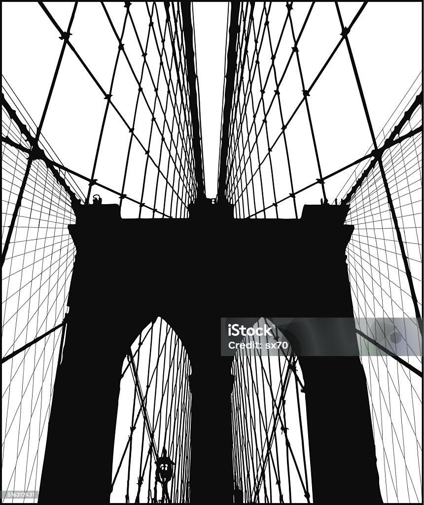Brooklyn Bridge Silhouette Vector Brooklyn Bridge silhouette. Black and white image of Brooklyn Bridge in NYC with Spiderman like cables.  Brooklyn Bridge stock vector