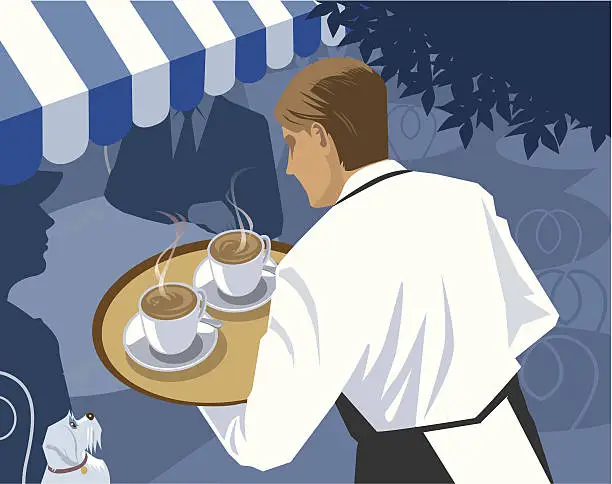 Vector illustration of Waiter serving Coffee at a Cafe