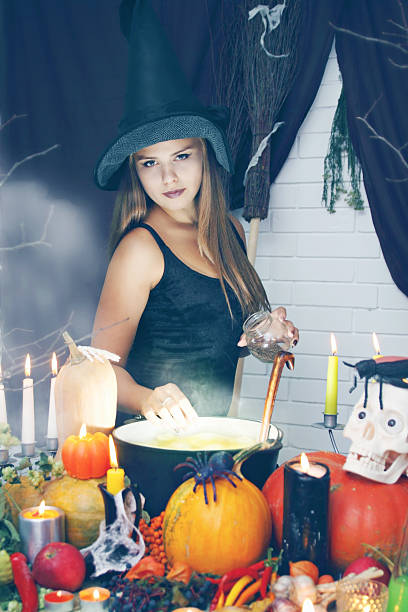 istock Witch throwing secret ingredient, tinted 516317201