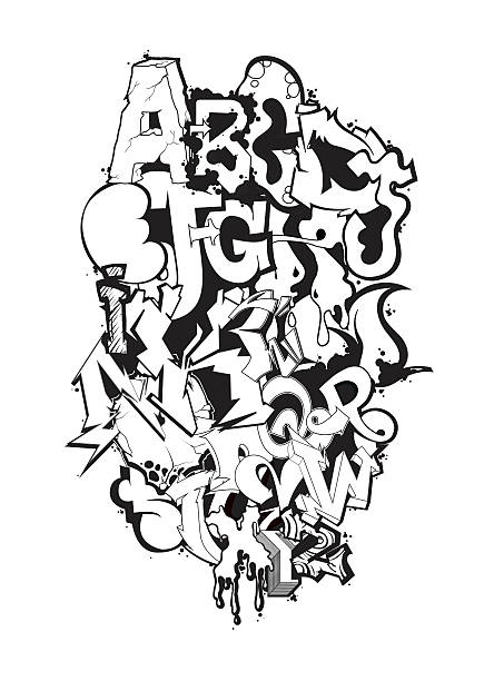 graffiti czcionki skład czarny i biały - typescript graffiti computer graphic label stock illustrations