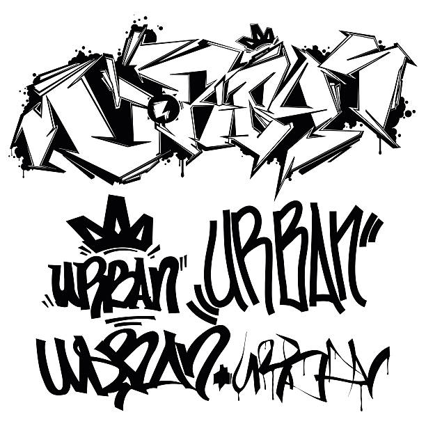 벡터 그래피티 태그-쓰기 - hip hop urban scene city life black stock illustrations