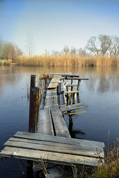 istock Old wooden jetty at a lake 516317969