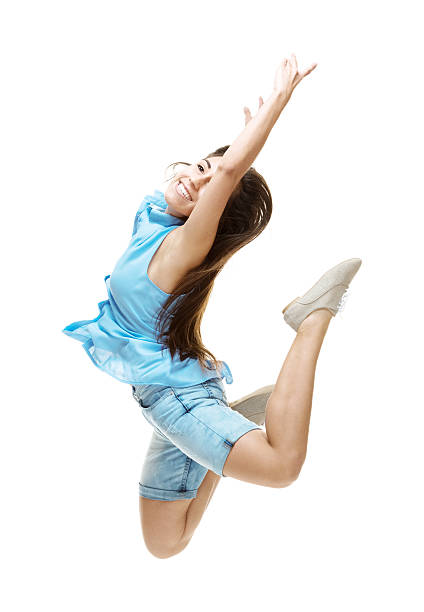 istock Cheerful woman cheering and  jumping 516319266