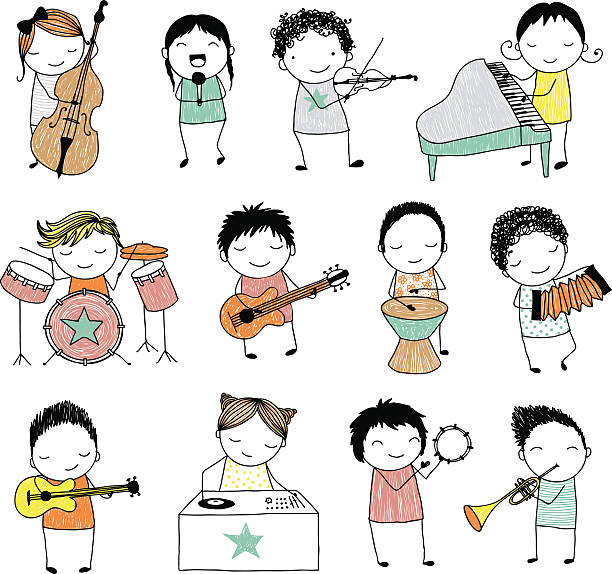 音楽バンド - music child pianist learning点のイラスト素材／クリップアート素材／マンガ素材／アイコン素材