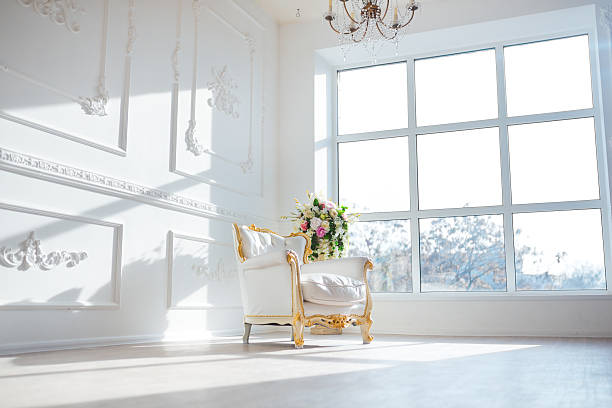 istock White leather vintage style chair in classical interior room with 516322710