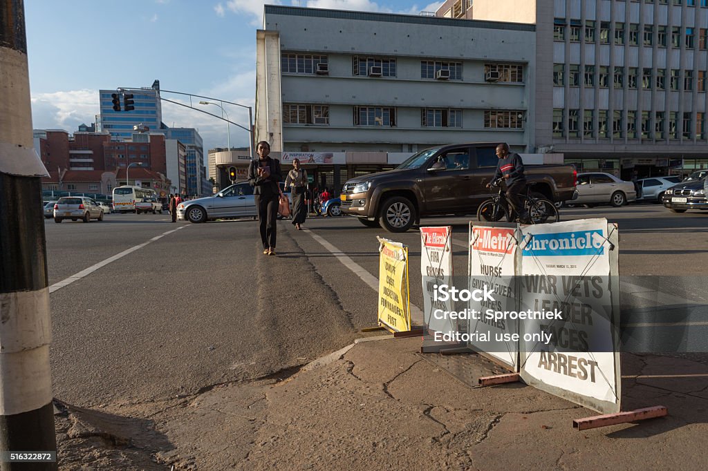 Newspaper Headlines In Downtown Harare Zimbabwe Stock Photo - Download
