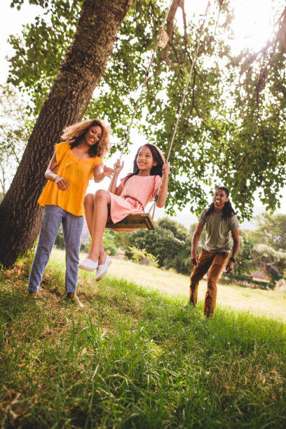 Happy family spends time outdoors for the weekend.