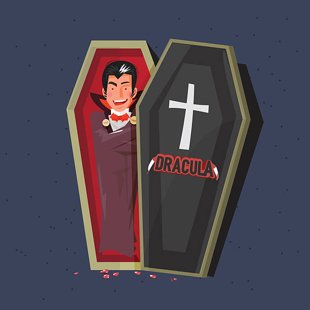 dracula in coffins. character design. halloween dracula in coffins. character design. halloween concept. typographic design - vector illustration child casket stock illustrations