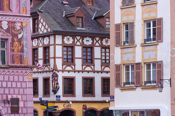 Main square of Mulhouse, France Details of buildings on the main square of Mulhouse, France mulhouse photos stock pictures, royalty-free photos & images