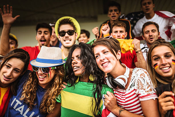 istock mixed national world supporter at the soccer stadium 516331086