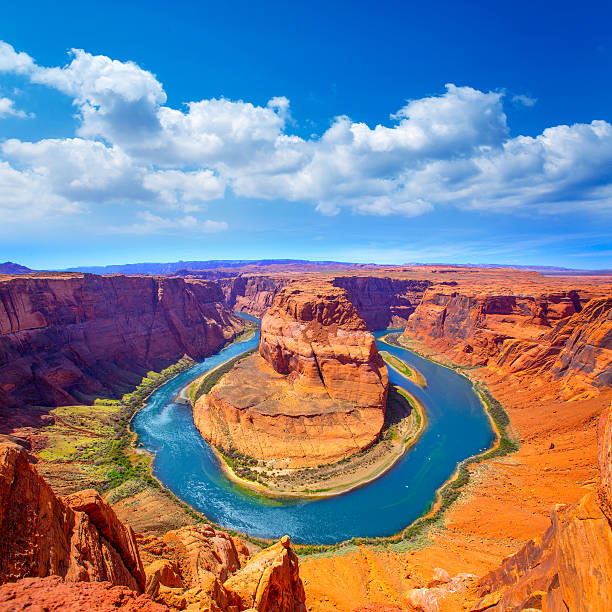 Arizona Horseshoe Bend meander of Colorado River Arizona Horseshoe Bend meander of Colorado River in Glen Canyon glen canyon stock pictures, royalty-free photos & images