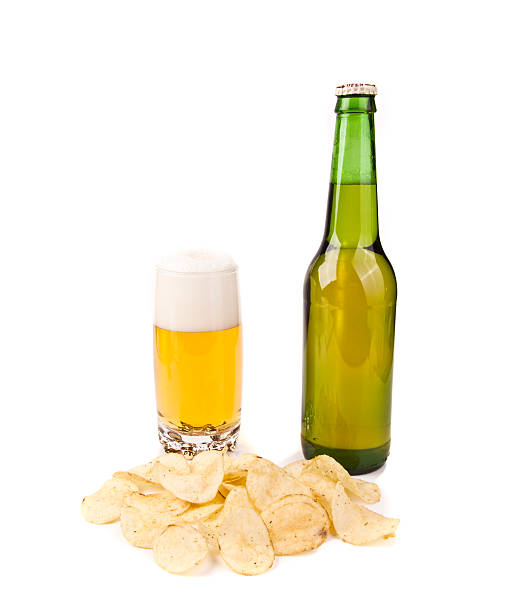 Beer and Chips Beer and Chips isolated on white background hrant dink stock pictures, royalty-free photos & images