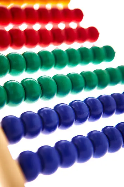 Close up of colourful beaded abacus