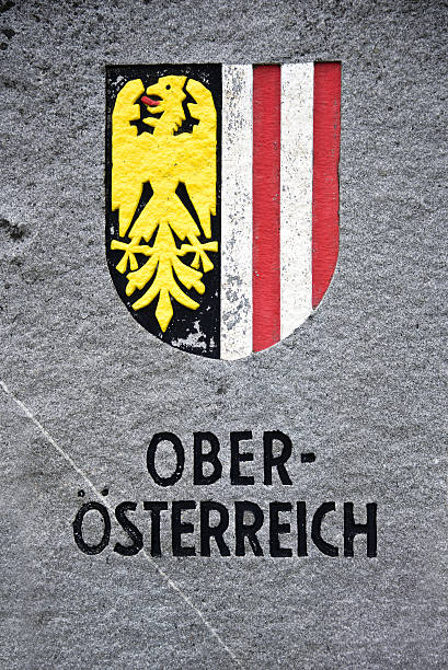 Coat of arms of Upper Austria (Oberosterreich) engraved on a stone wall